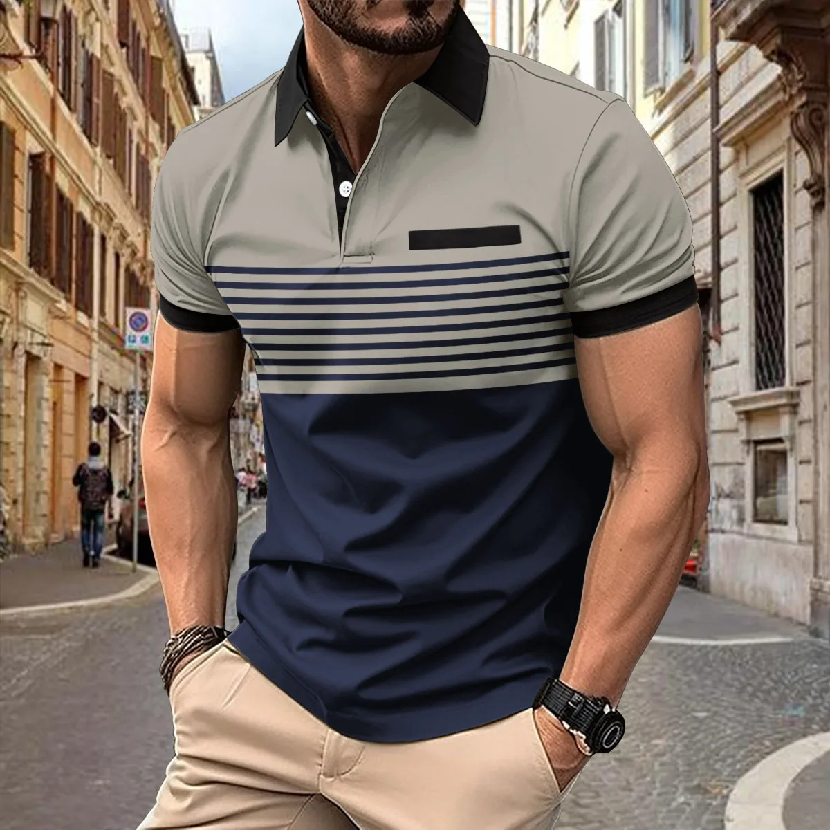 Summer new men\'s casual short-sleeved Polo shirt High quality printed fashion lapel T-shirt men\'s breathable sports Polo shirt m