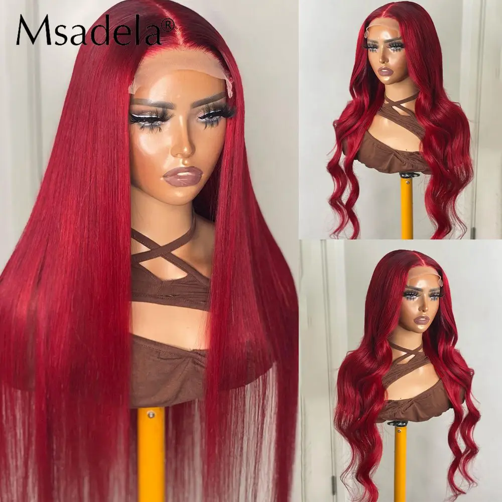 Red Color Straight 13X4 Lace Front Wig Transparent Body Wave Drag Queen 28Inches Cosplay Synthetic Hair Wigs For Black Women