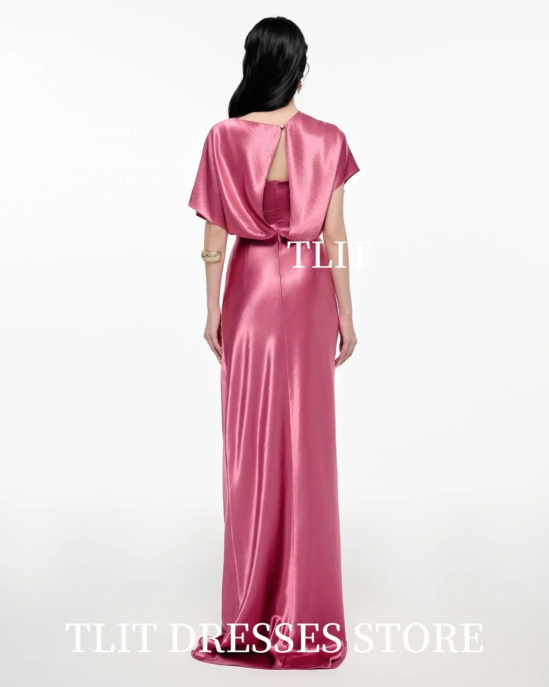 TLIT 우아한 매화 실크 새틴 이브닝 드레스 오-넥 자켓 vestido de noite 맞춤형 Draped Mermaid 지퍼 파티 드레스