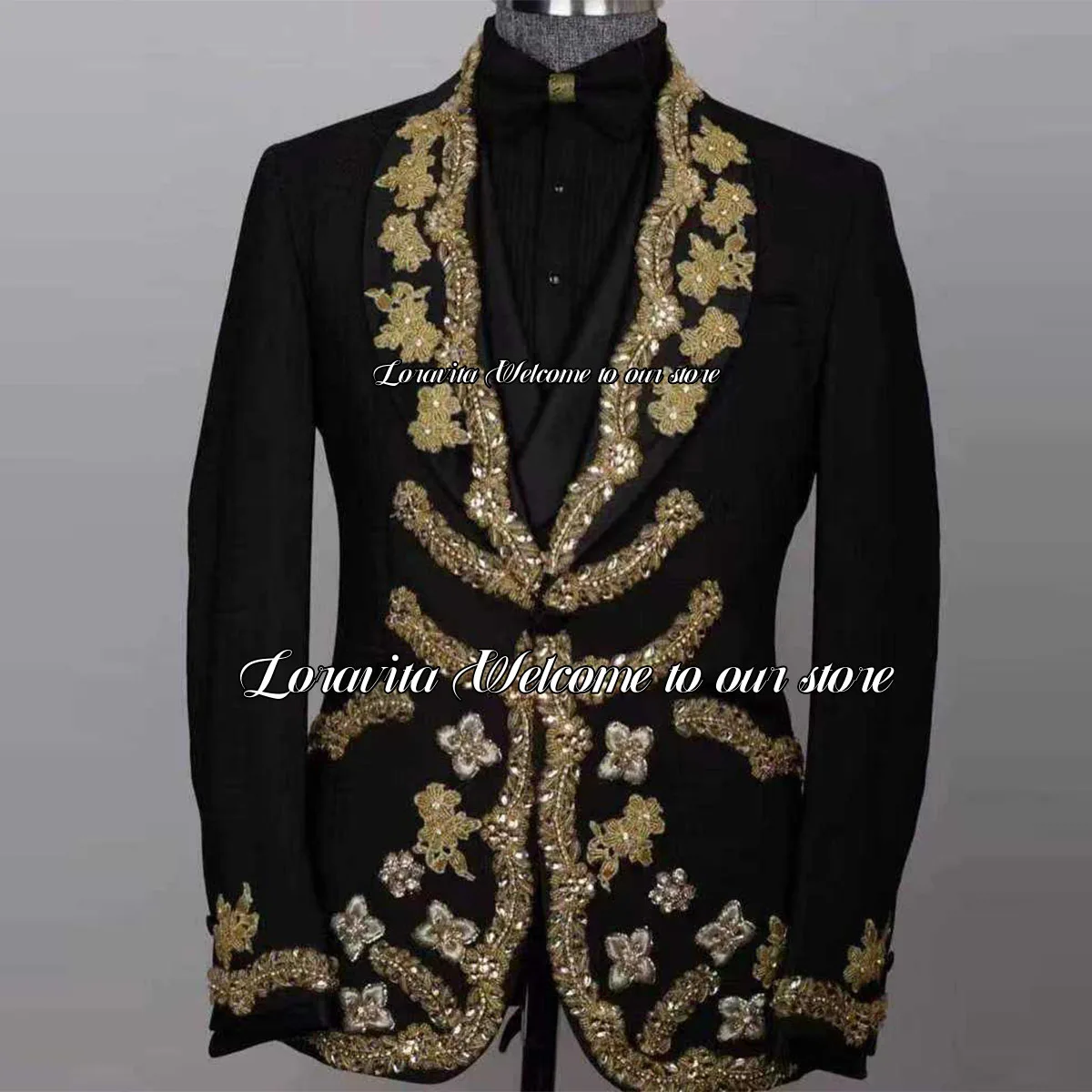 

Luxury crystal Beaded Men Suits Shawl Lapel Applique Groom Wedding Tuxedos 2 Pieces Set Male Prom Blazers Slim Fit Costume Homme