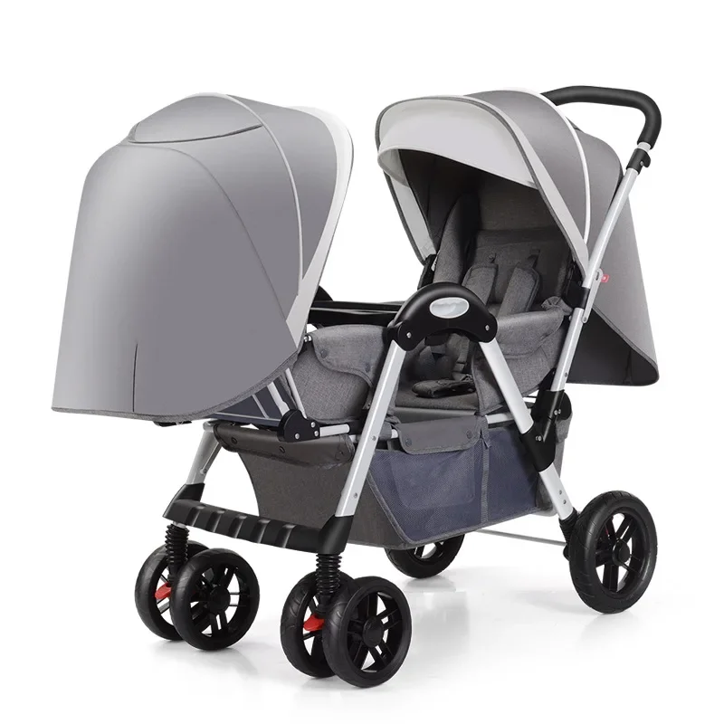 

High Landscape Baby Carriage 0-4 Years Old Twins Baby Stroller Can Sit and Lie Infant Lightweight Collapsible Double Seat Carts