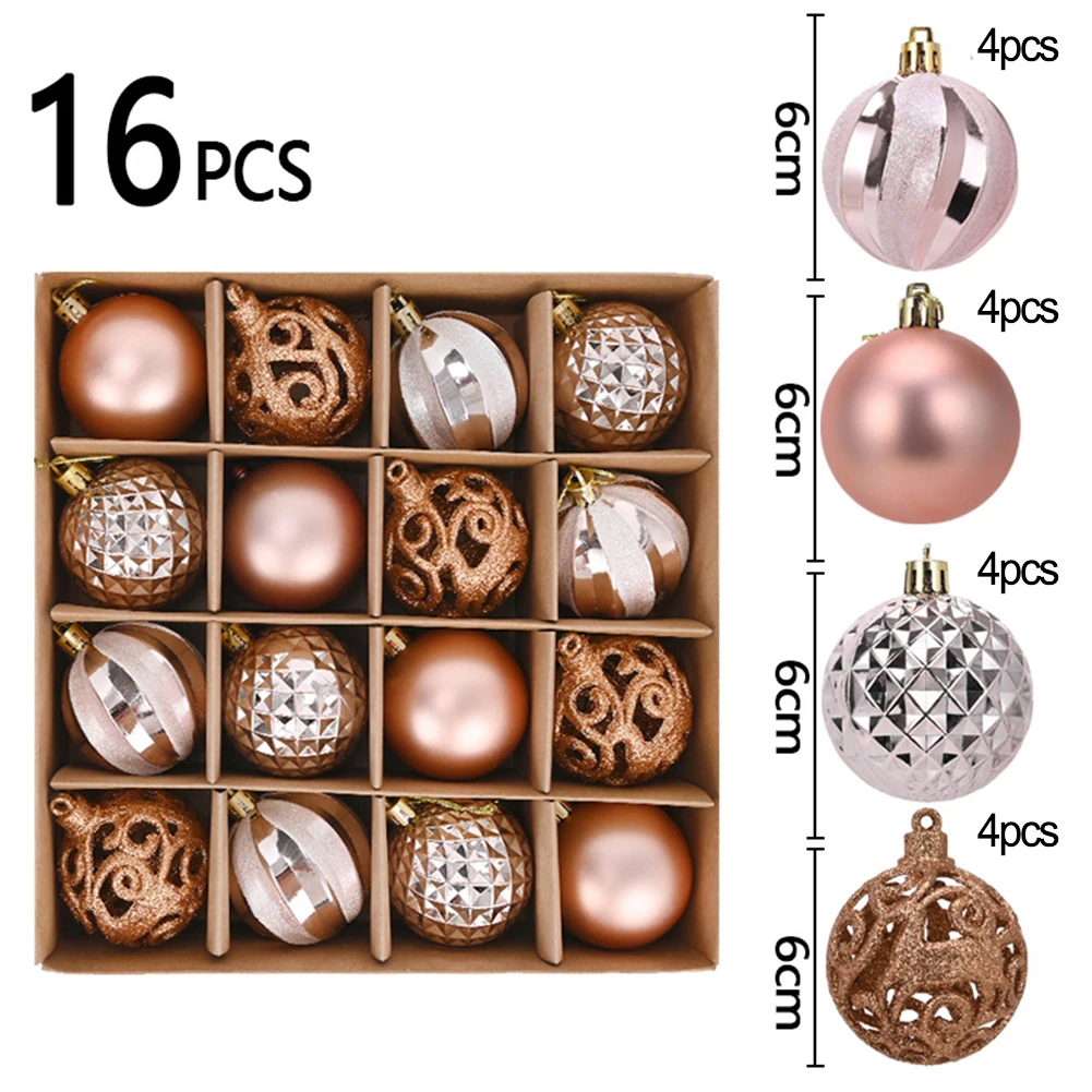 

16pcs/box 6cm Christmas Decorative Balls Window Hanging Christmas Balls Shiny Glitter Rose Gold Ball Xmas Tree Pendant Ornament