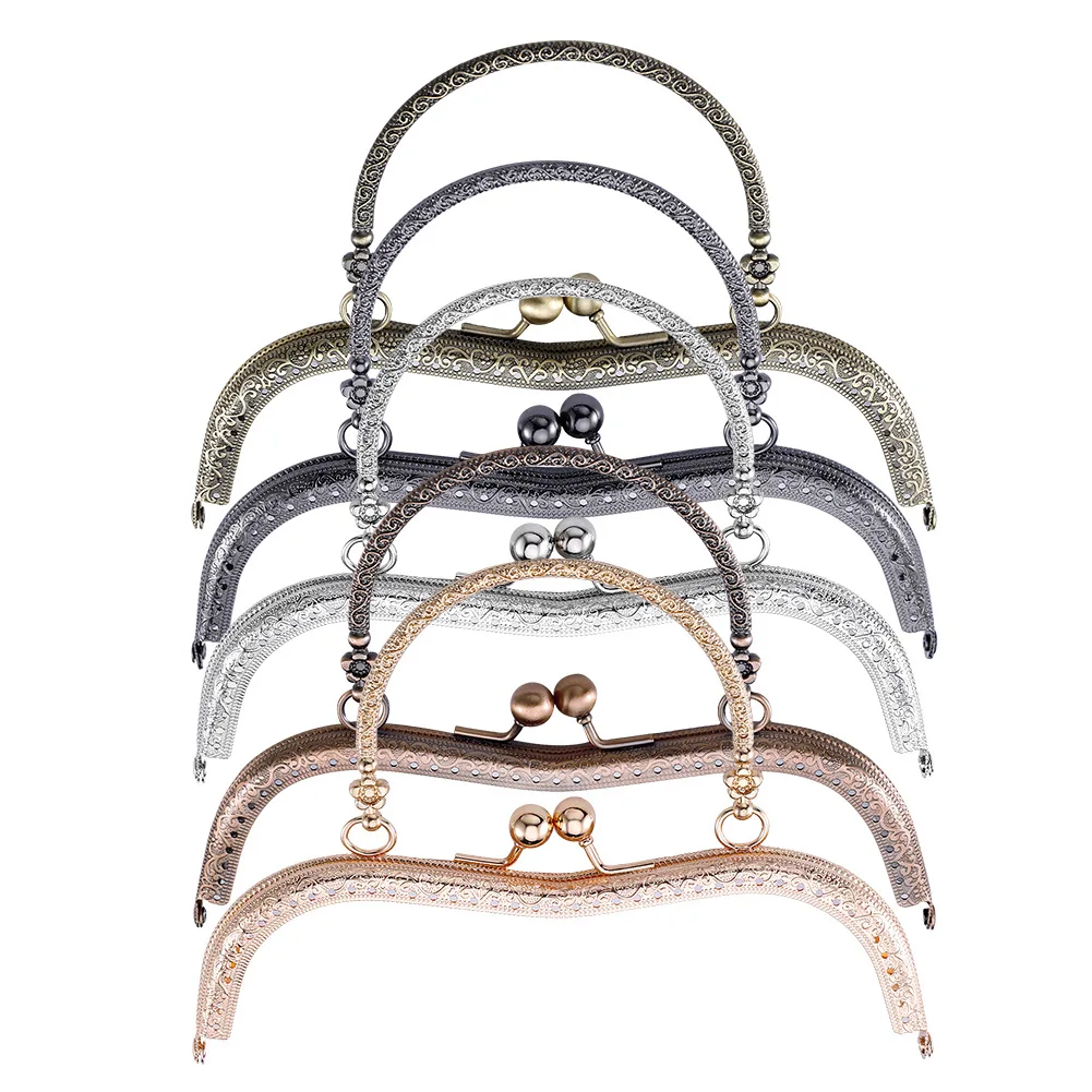 19cm Metal Embossed Bag Handles Retro Kiss Clasp Handmade Sewing Brackets Handbag Purse Frame Handle Hardware Accessor