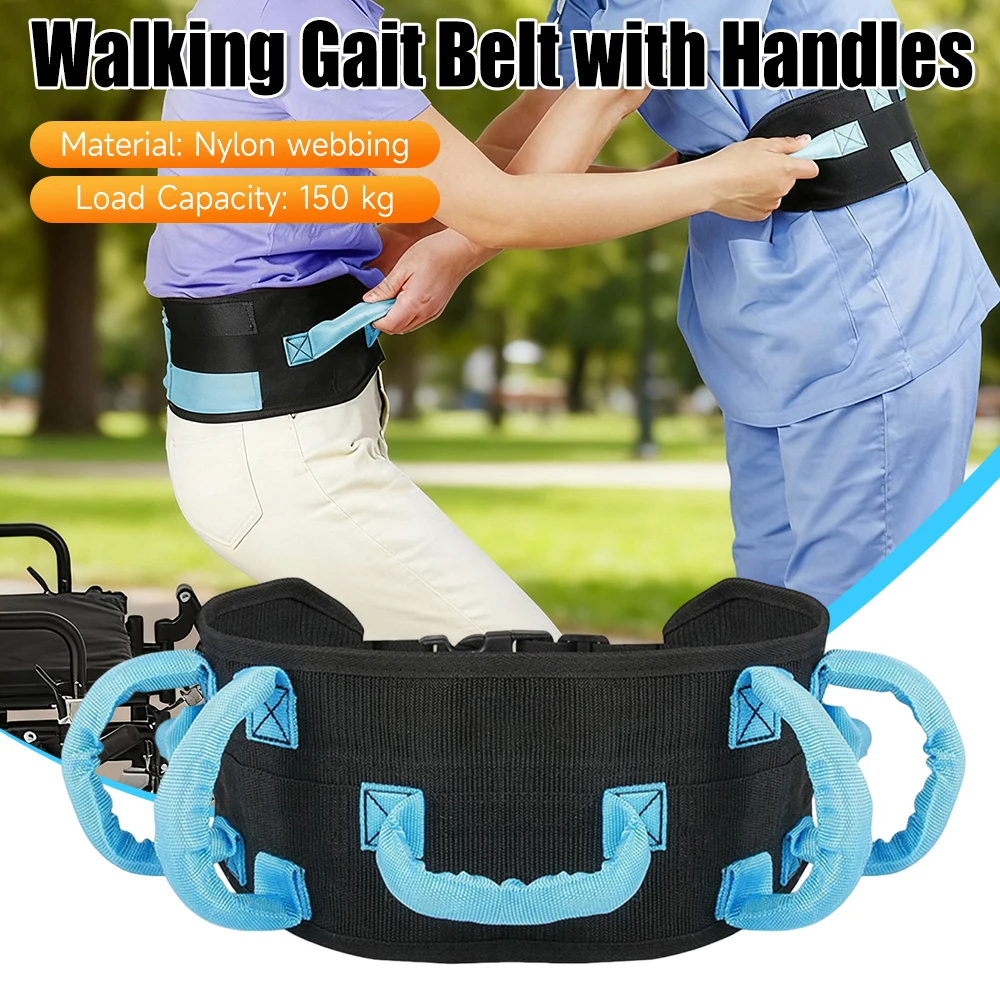 

Nursing Safety Transfer Belt Adjustable Walking Gait Belt with 7 Handles Metal Buckle Durable for Elderly Mobility Impaired