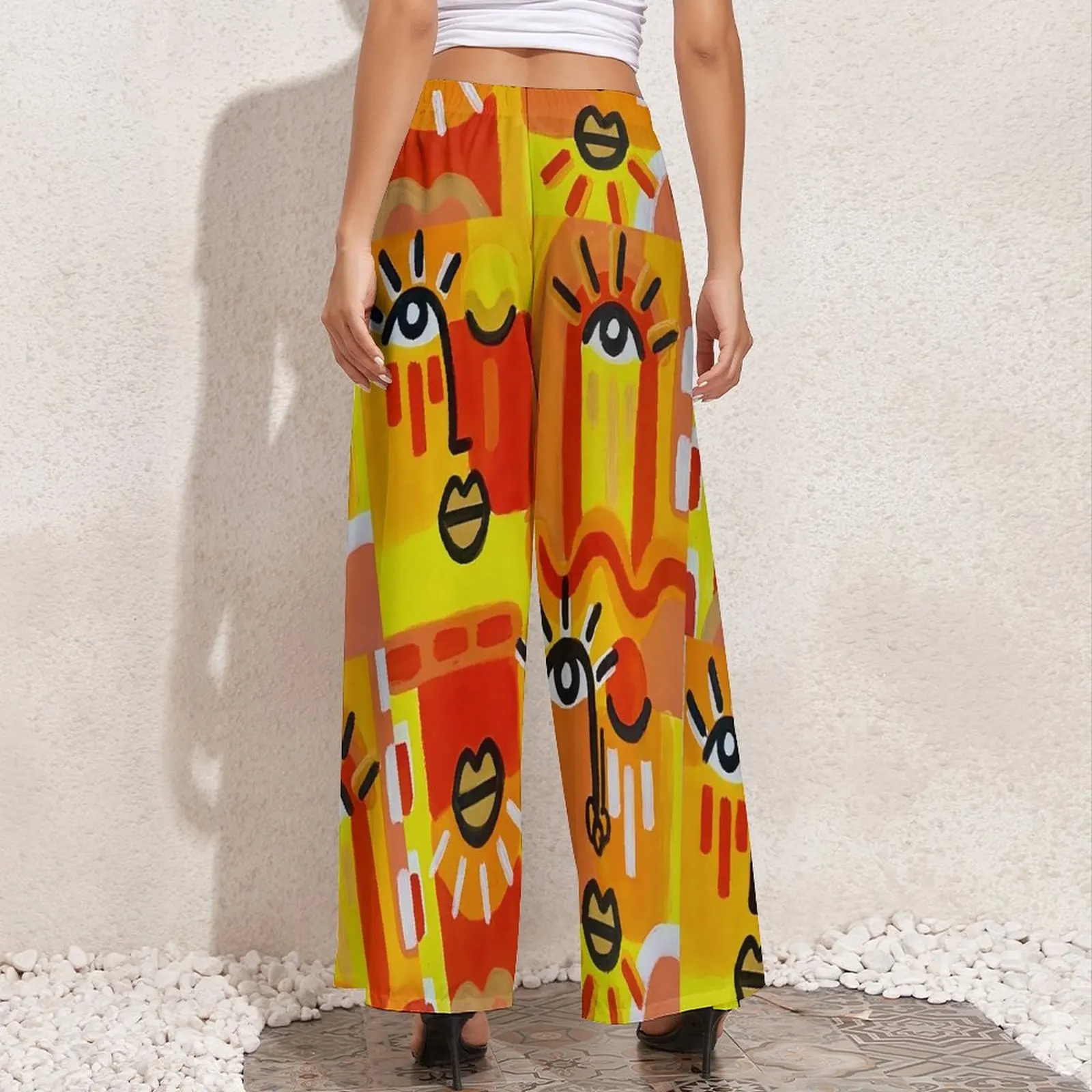 Abstract Lady Face Straight Pants Colorful Art Office Wide Leg Pants Women Oversize Aesthetic Graphic Trousers