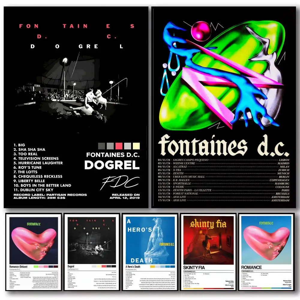 Music Group Album F-Fontaines D.C Poster Decorative Stickers Wall Art Mural Photo Design for Home Living Room Hallway Decoration