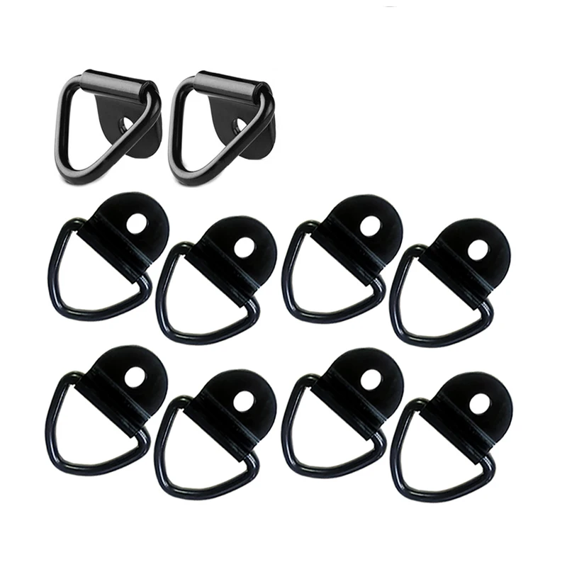 10pcs Black D Shape Pull Hook Tie Down Anchors Ring Iron Stainless Steel Cargo Tie Down Ring For Car Truck Trailers RV Boats