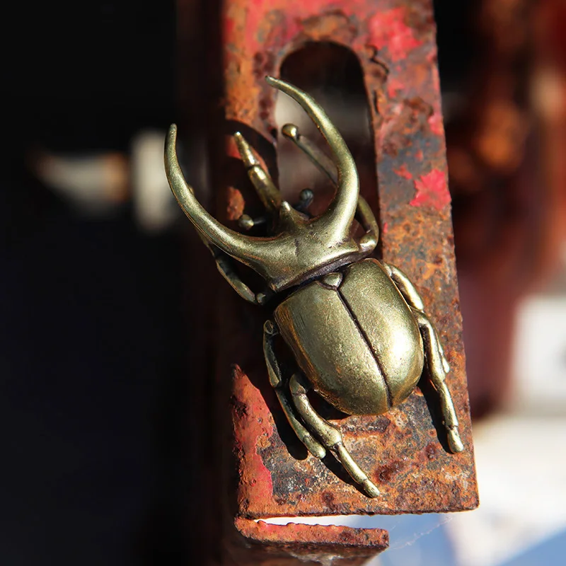 Figura de Insecto Trypoxylus de Latón Macizo, Miniatura, Adorno para Té, Colección de Coleccionables de Insectos Divertidos, Adornos Pequeños para Escritorio, Decoración del Hogar