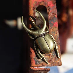 Solid Brass Insect Trypoxylus Figurine Miniature Tea Pet Funny Beetle Crafts Collection Desktop Small Ornaments Home Decorations