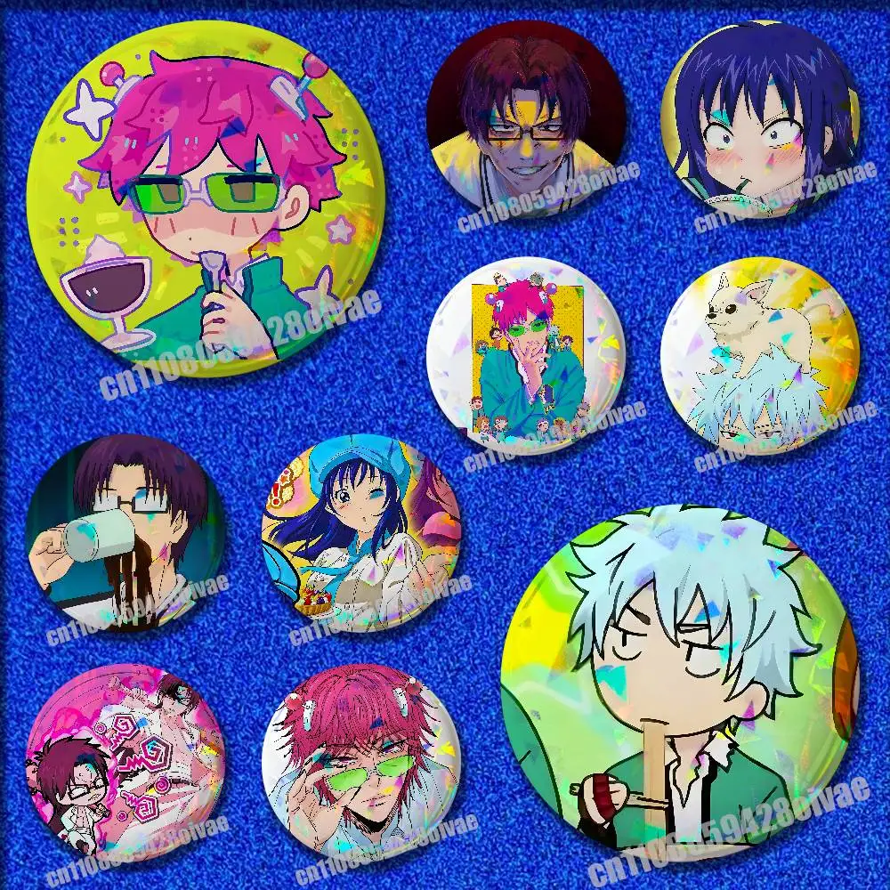 

For D-Disastrous Life S-Saiki K Kusuo Saiki Emblem Round Pins Insignia Badge Cover Ornament 75mm Cosplay Brooch Button