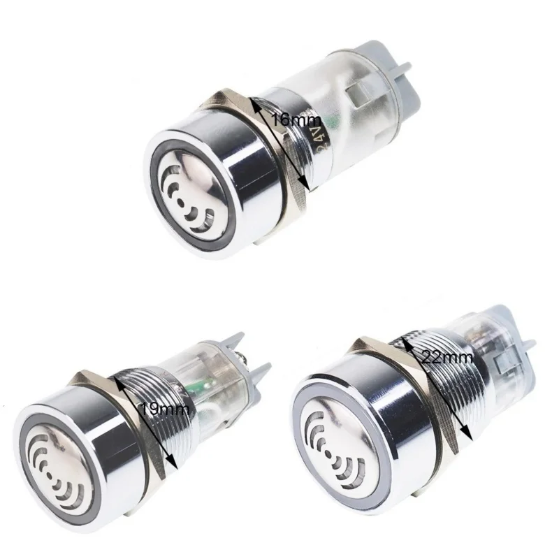 1pcs Metal Buzzer 16/19/22mm Waterproof Intermittent Flashing LED light Intermittent active sound and light alarm 12V24V