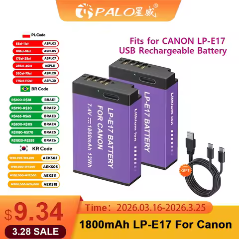 PALO LPE17 LP E17 LP-E17 Battery with USB-C Input for Canon EOS RP 200 250D M3 M5 M6 750D 760D R10, R8, R50, Rebel T8i 200D