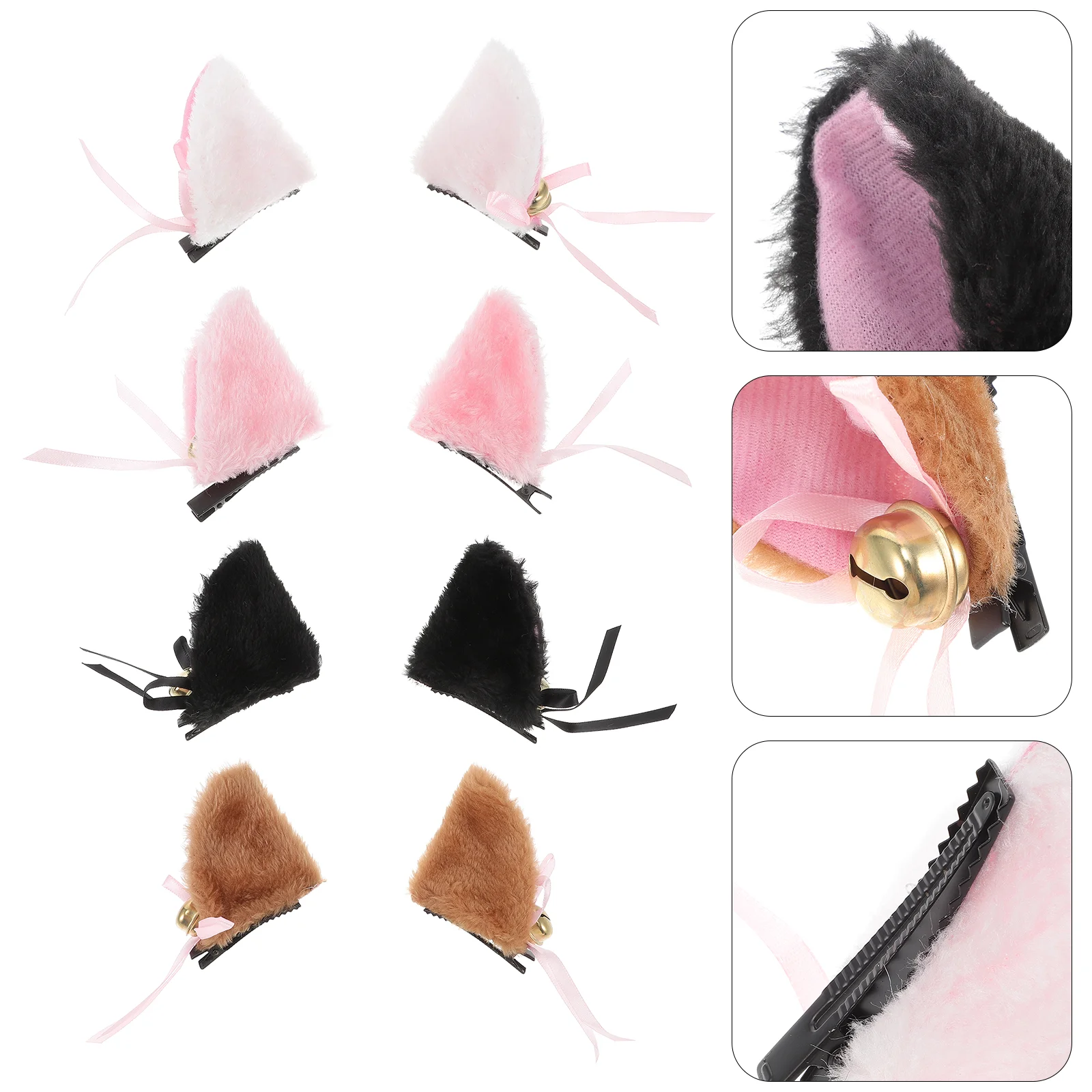 

4 Pairs Cat Ears Hairpin Accessory Cosplay Clip Halloween Cartoon Flannel Headband