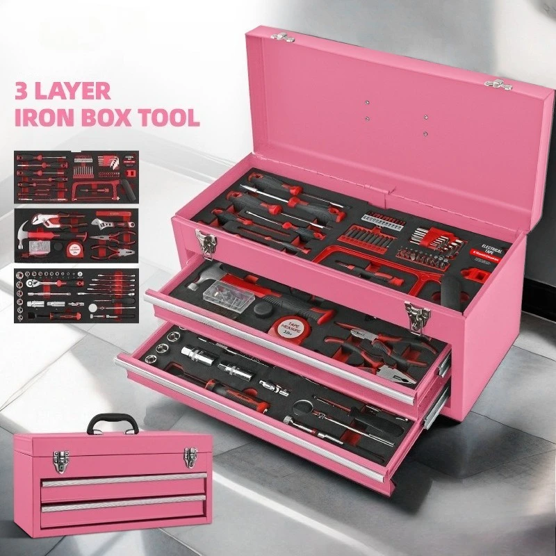 

165 шт./компл., железный ящик, трехслойный ящик для инструментов, бытовой многофункциональный портативный ручной аппаратный инструмент
