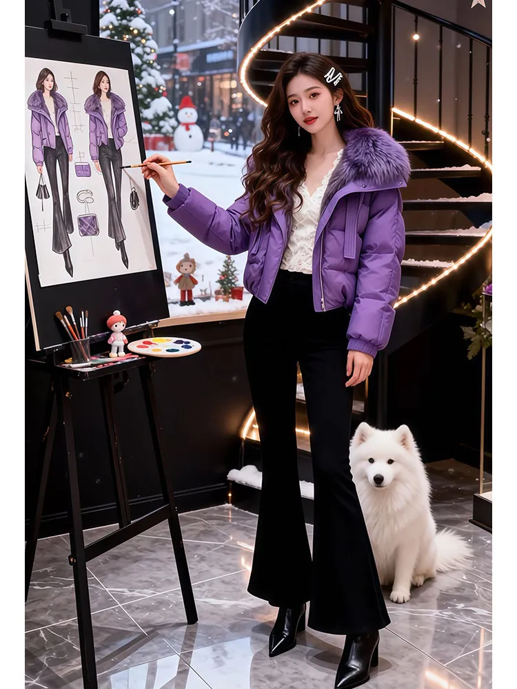 

Winter Thiened Warm Faionable Hooded Cotton Jaet Slim Commute Korean Sle Big Fur Collar Women's Cotton Coat