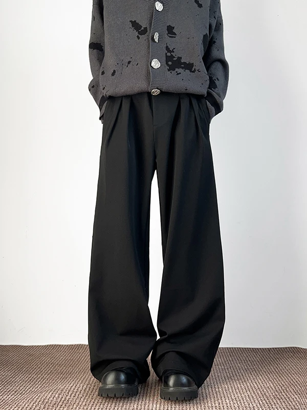 

Casual Straight Leg Men's Suit Pants Autumn Trendy American Vibe Pleated High Street Wide Leg Floor-Length Long Trousers