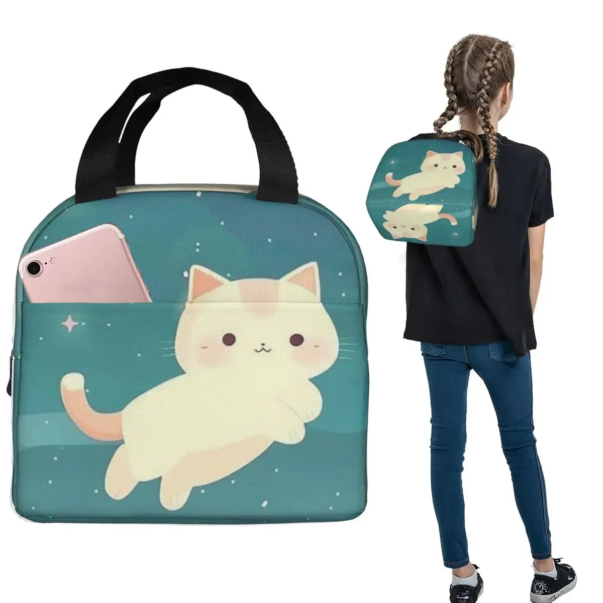 Night Black Cat On The Clouds Insulated Lunch Bag for Women Children Leakproof Food Boxes Thermal Lunch Box Tote