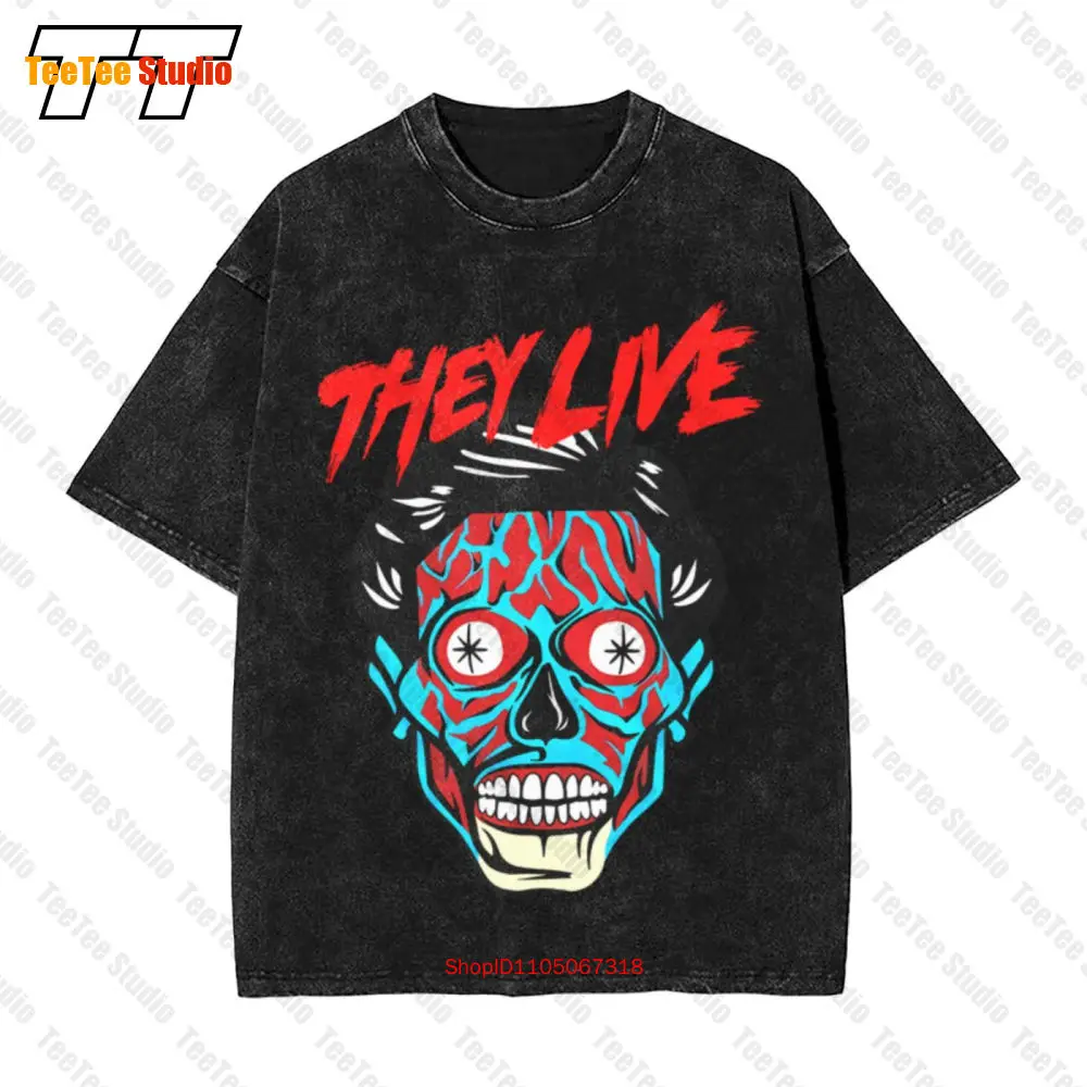 They Live Blue Alien Face película de terror 80S película John Nada carpa Vintage camiseta de gran tamaño J4F8