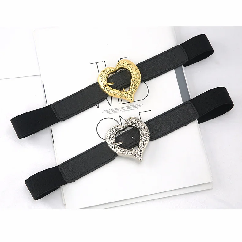 

Korean Fashion Retro Elastic Love Buckle Waist Seal with Skirt Decoration Versatile Corset Elastic Belt Women Waist Belt