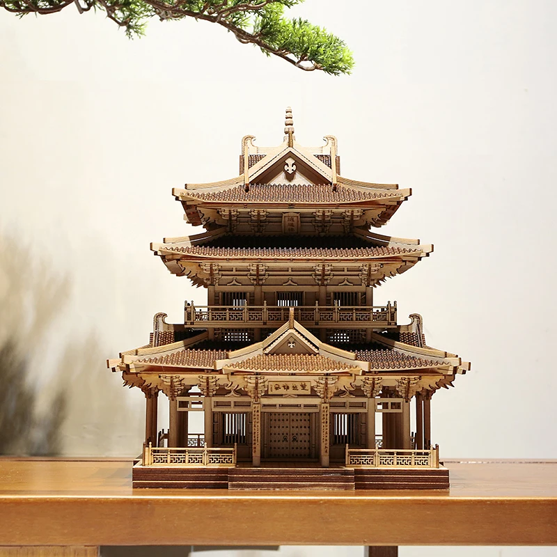 

Exquisite Chinese Ancient Building Model Kit f Tn Museum Display elf Garden Architecture Sculpture Home Decor Carving