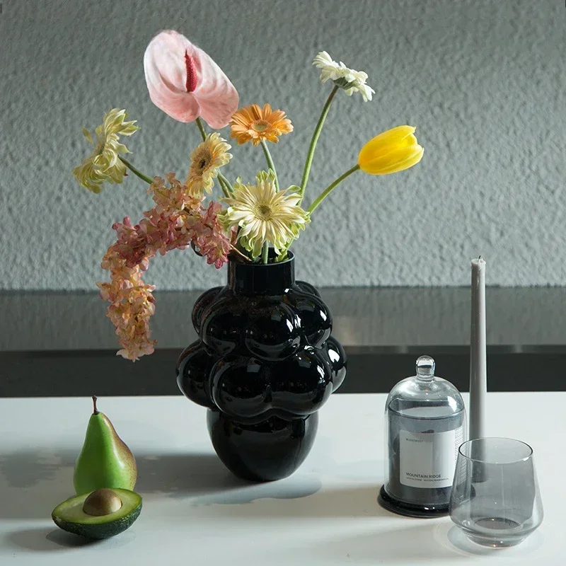 Ins High-grade Light Luxury Cold Black Grape Glass Vase Entrance Living Room Bedroom Dining Table Desktop Home Art Decoration