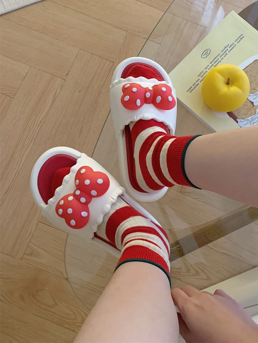 Parent-child Slippers Children's Sandals Ins Red Bow Girl Baby Summer Beach Slippers Women Home Slipper Thick Sole Slides