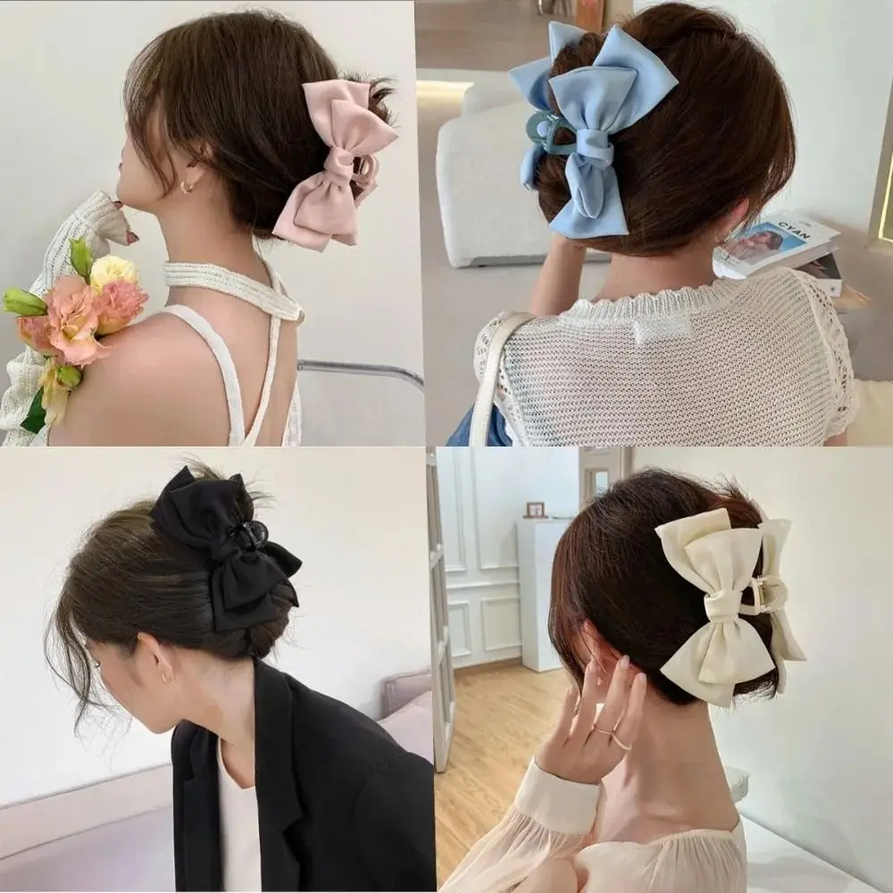 New Acrylic Bow Hairpin Cloth Solid Color Butterfly Satin Hair Claws Korean Version Headwear Women