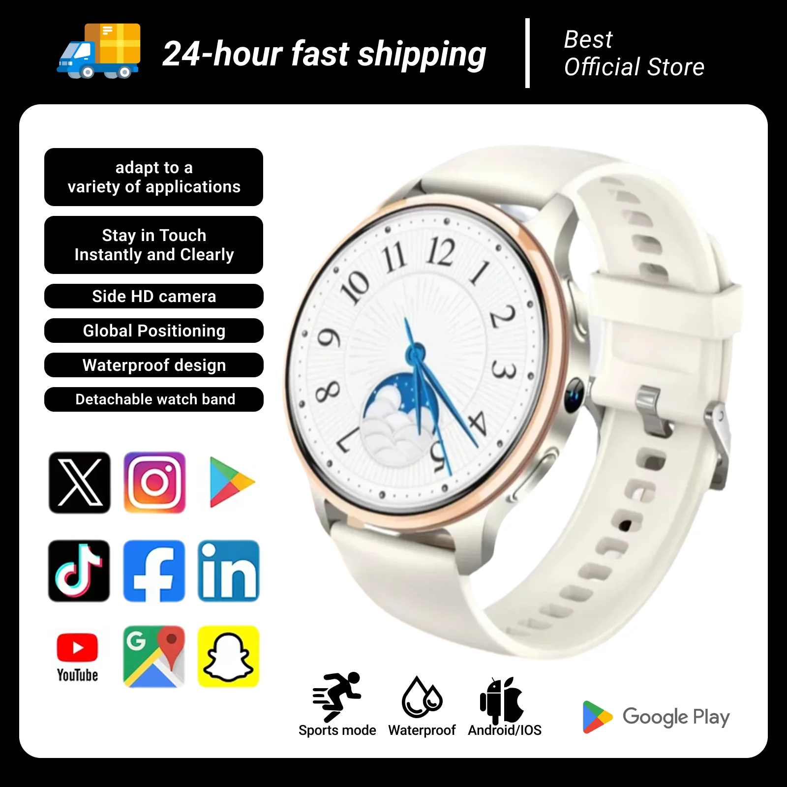 

4G Android Men's Smartwatch P68 with 1.5inch Screen 466 X 466 Pixels 500W Dual Camera Heart Rate GPS WIFI Bluetooth FreeShipping