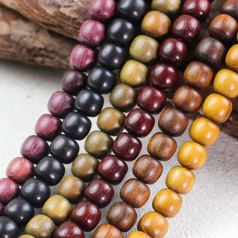 1pc Various Natural Wooden Bucket Bead Bracelets Elastic Adjustable Sandalwood Wristband Bangles Women Men Jewelry Handicrafts