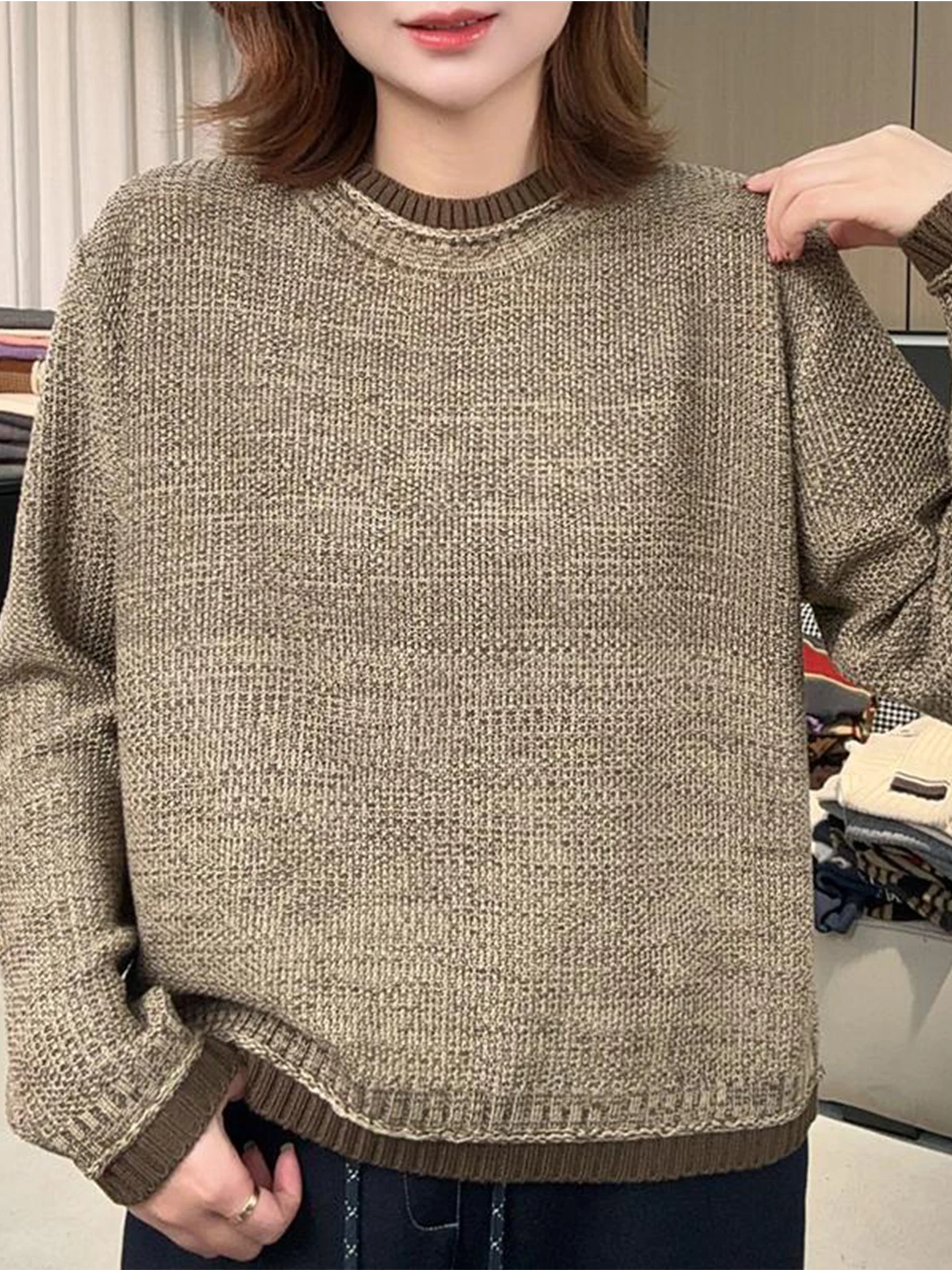 Faionable round Ne Oversized Sweater Women's Autumn Winter New Sle Knitted Top Warm Long Sve Comfortable Casual Wear