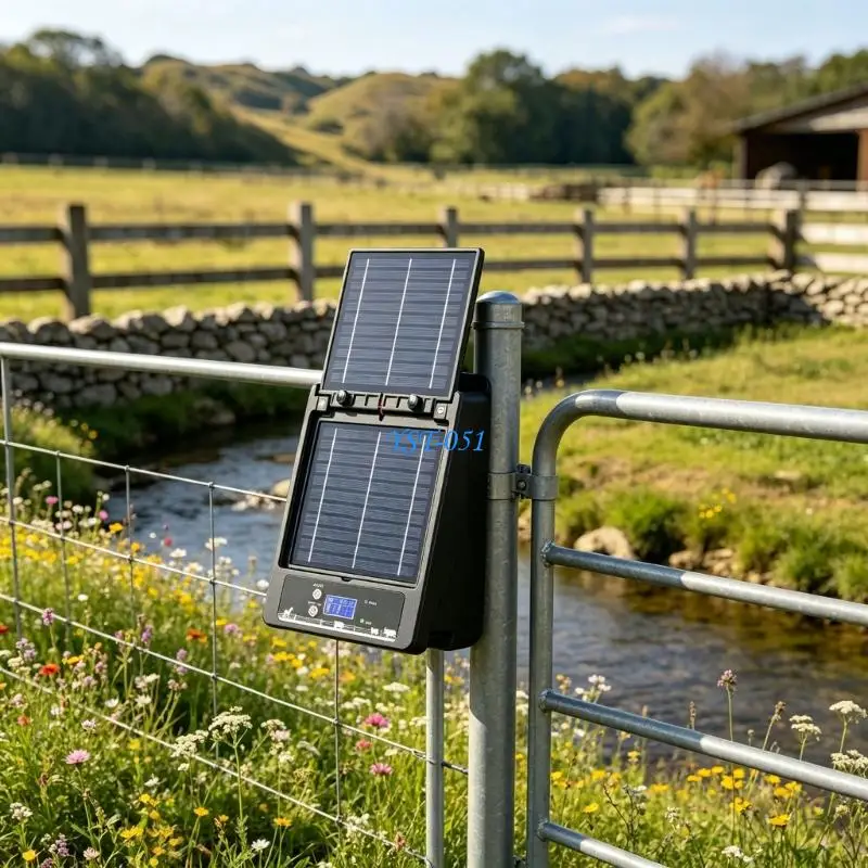 E15A Large Power Solar Fence Chargers with 10KM Wire Ranges & Foldable Solar Module Electric Fence Controllers Suitable for Farm