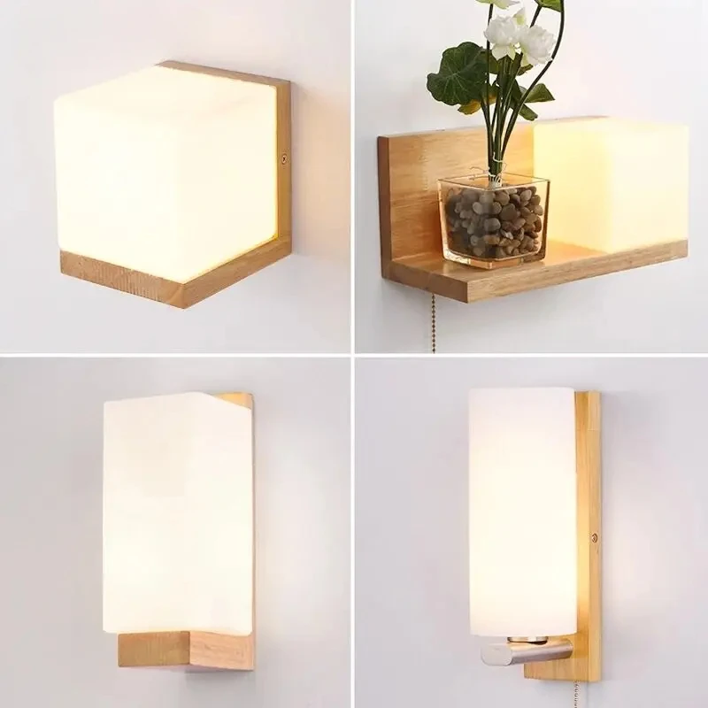 Bedroom light LED simple modern wall lamp Nordic solid wood indoor lighting aisle balcony living room hotel light fixtures