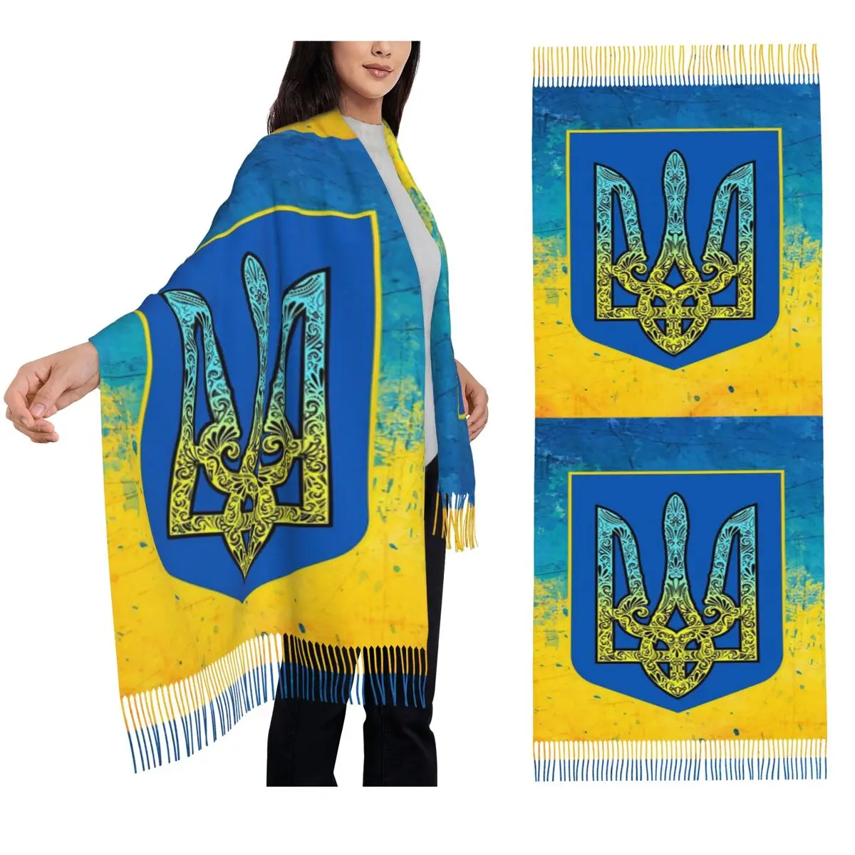 Flag Of Ukraine Scarf Tassel Scarves Women Soft Warm Shawls and Wraps Long Fall Winter Shawl Wrap