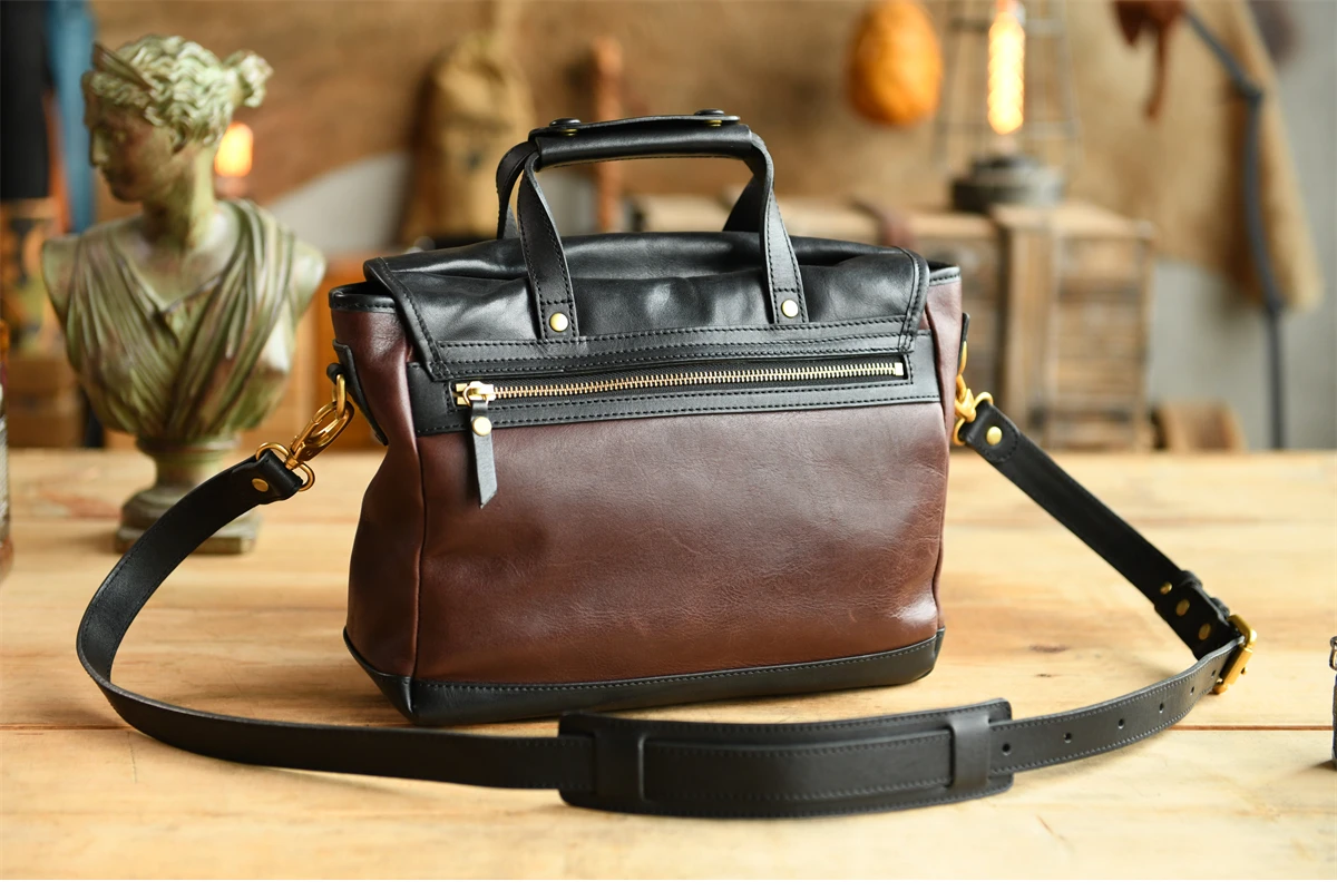 Vintage high quality first layer cowhide men's messenger bag outdoor travel designer handmade genuine leather shoulder bag