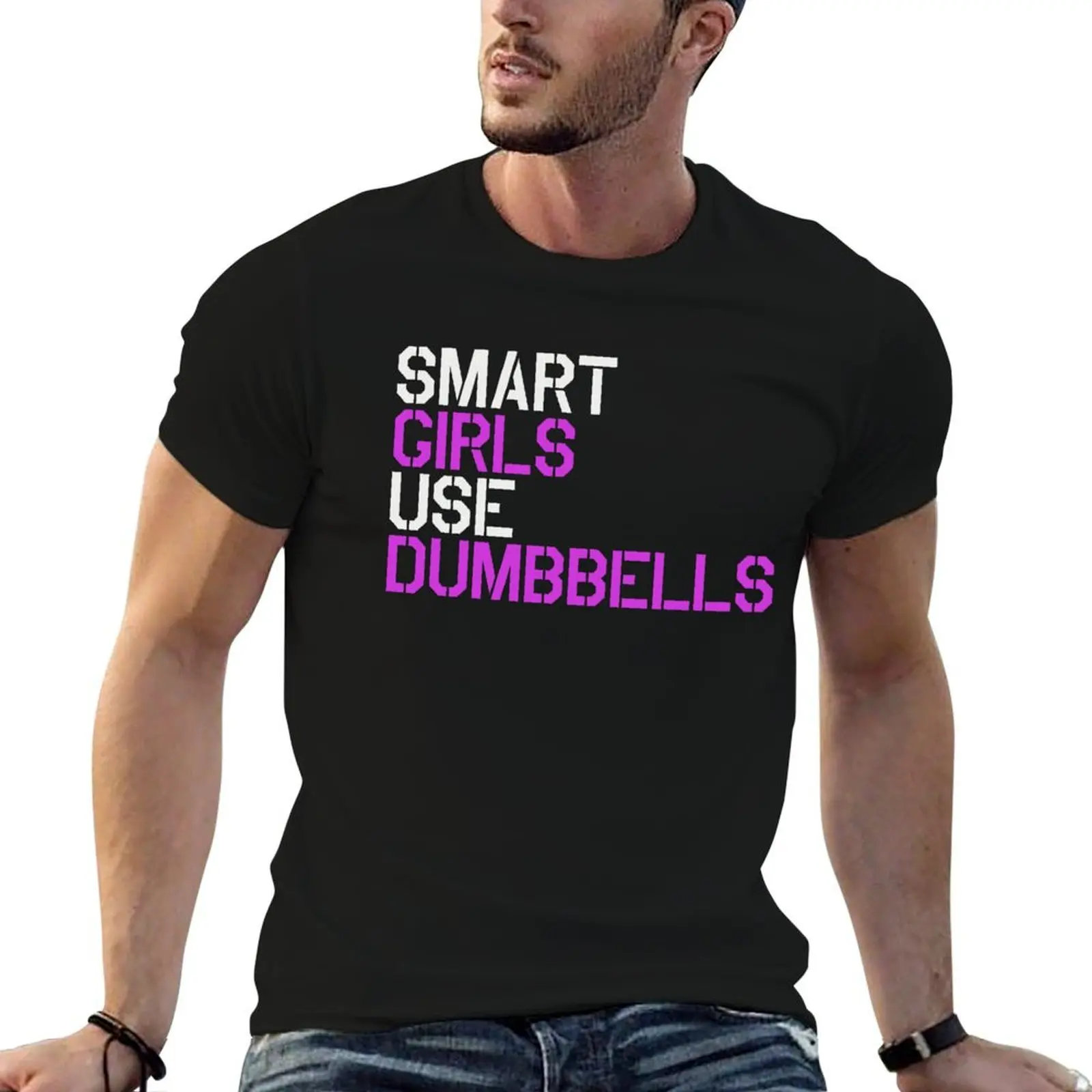 Smart Girls Use Dumbbells (wht/pnk) T-Shirt Big and Tall Solid Color T-Shirt