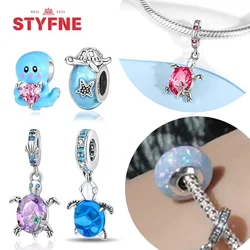 Sterling Silver 925 Pink Blue Zircon Sea Turtle Octopus Charm Beads For Original Bracelet for Women 925 Pendant Bead DIY Jewelry