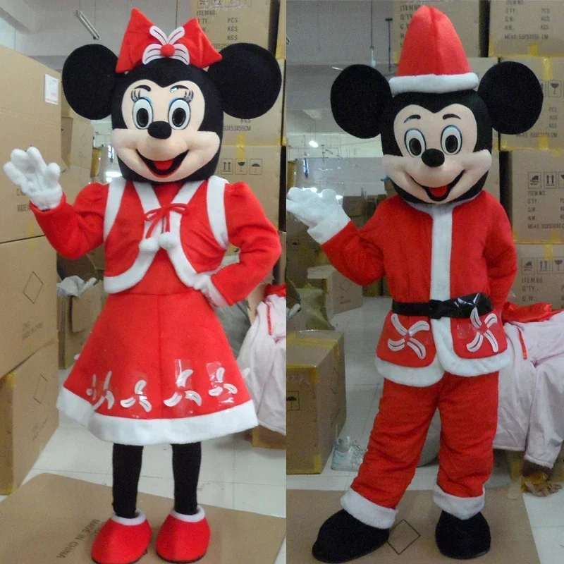 Cos Christmas Mouse Boy Mickey Mouse Girl Minnie Cartoon character Mascot Costume Advertising Fancy Dress Party Animal carnival