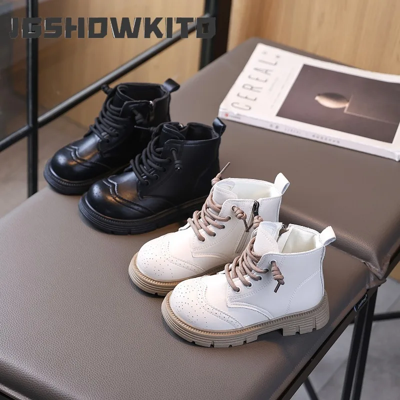 JGSHOWKITO Kids Fashion Boots for Boys Girls Autumn Winter Side Zipper British Style Children Short Ankle Boots Classic 26-36