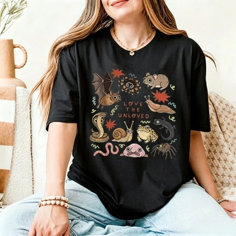 Cute Weird Animal Print Women T Shirt Retro Entomology Tshirt Casual Short Sleeve Ladies Daily Streetwear Fashion Trendy Tops