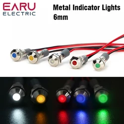 1PC IP67 6mm LED Waterproof Metal Indicator Light Signal Lamp With Wire 5V 12V 24V 220V Red/Yellow/Blue/Green/White Metal Button