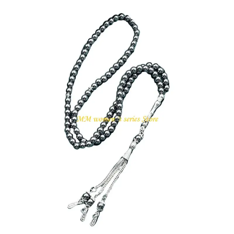 

Q39C Hematiteen Rosary Beads Jewelry with Fringe Pendant Gift for Prayer & Meditations Beads Religious Accessories