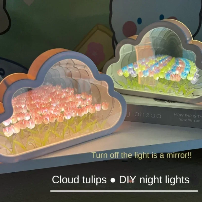 

DIY Tulip Lamp Tulips Mirror Lamp Cloud Tulip Night Light Birthday Gift LED Flower Lamp Bedroom Decor Led light strips Jesus Dad