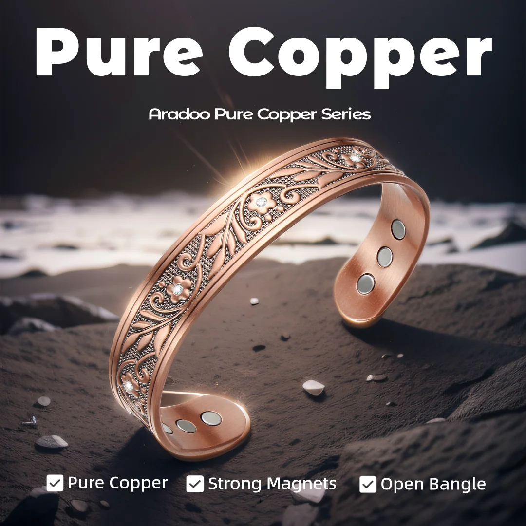 ARADOO Pure Copper Neodymium Magnet Open Cuff Bracelet 3500 Gauss Magnetic Therapy Bangles