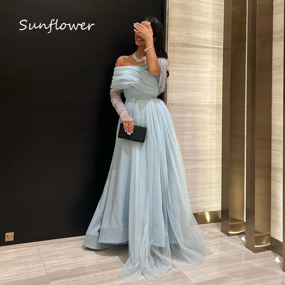 Girasole Simple Off The Shoulder Tulle a-line 2024 Slim Backless Ocassion Gown abito da sera formale lungo fino al pavimento