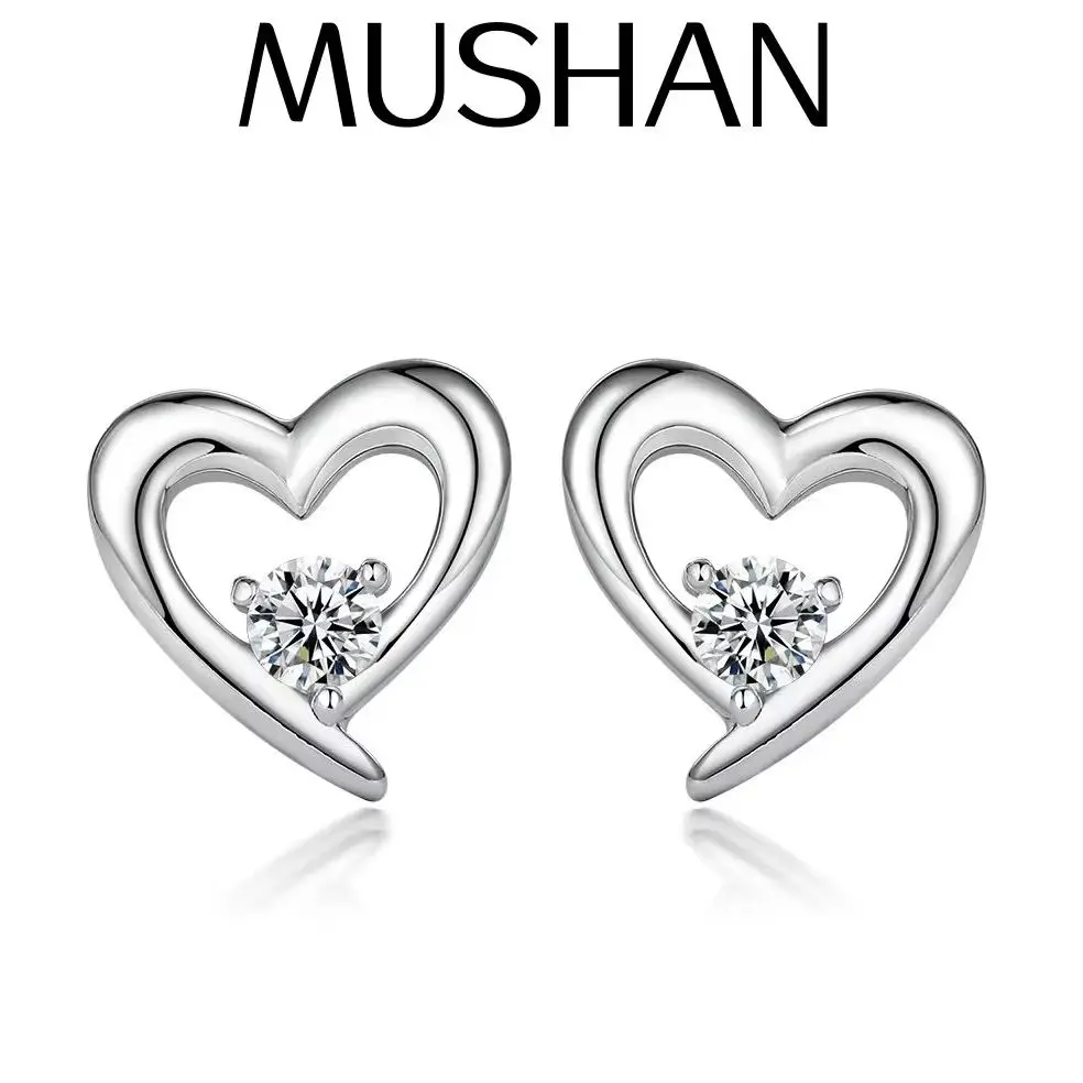 

MuShan Jewelry 925 Sterling Silver Stud Earrings High Carbon Gemstones Gift Heart Bridal Women Stud Earring s925 Fine Jewelry