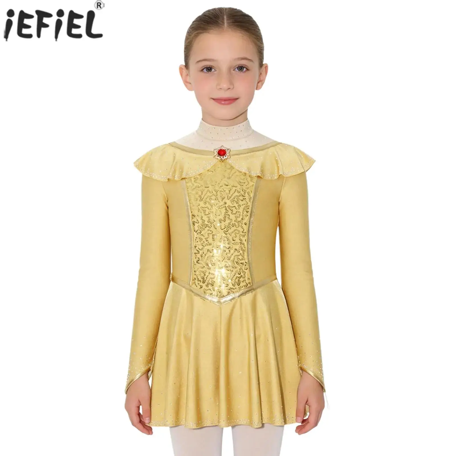 Kinder Mädchen Prinzessinnen-Kostüm Halloween Märchen-Themenparty Verkleidung Glitzernde Strass Langarm-Kleid Ballett-Tanz-Trikot