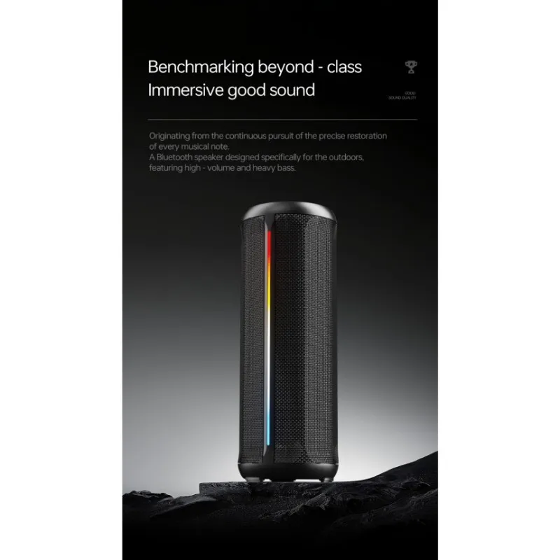 

Беспроводной Bluetooth-динамик, уличный водонепроницаемый портативный суперсабвуфер с RGB-подсветкой, цилиндрический тканевый динамик.