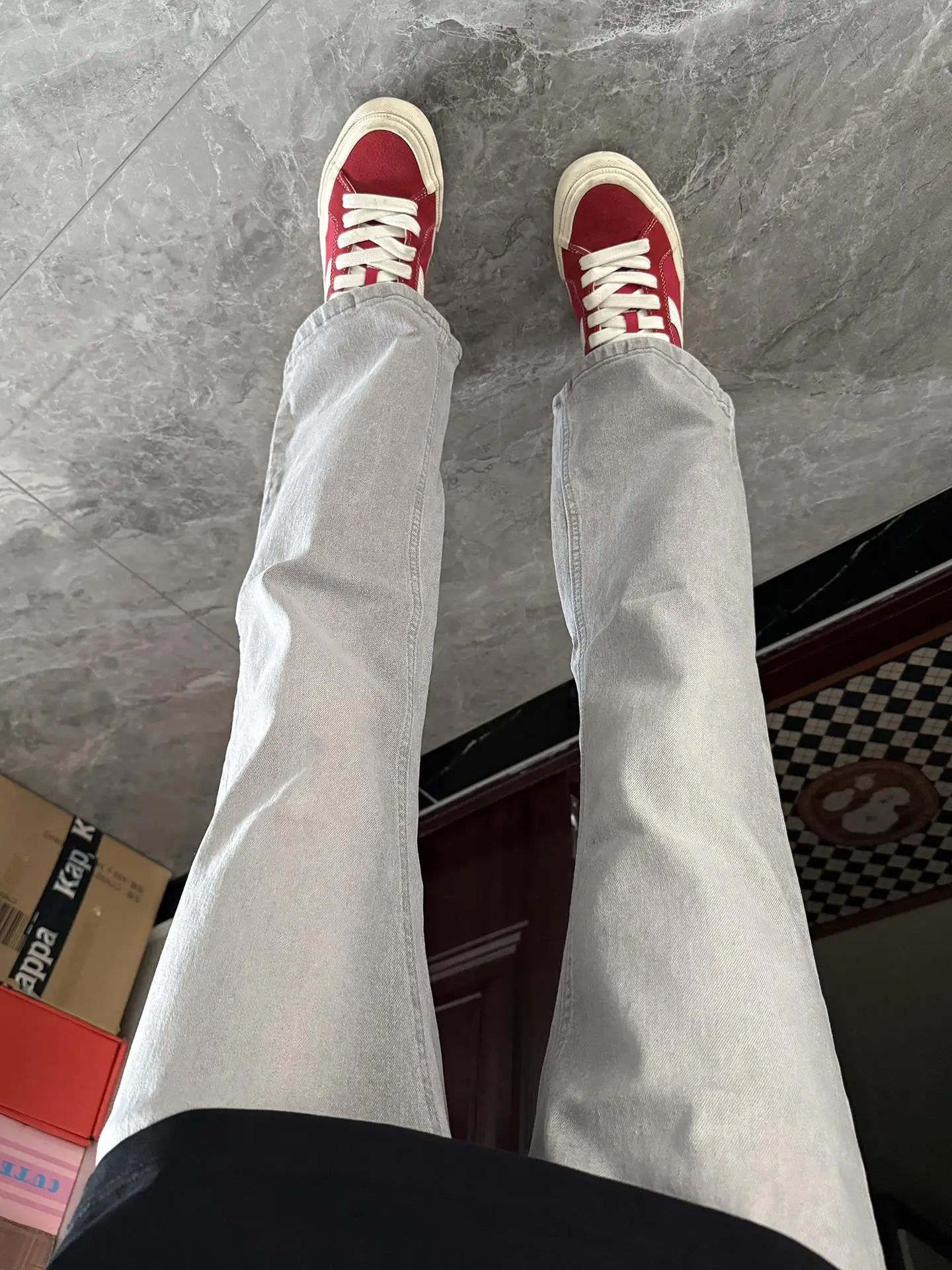 

ay Cement e Flared Jeans Men's Sle American Vibe Straight Leg Long Pants Autumn Casual Loose Fit Small Straight Foot