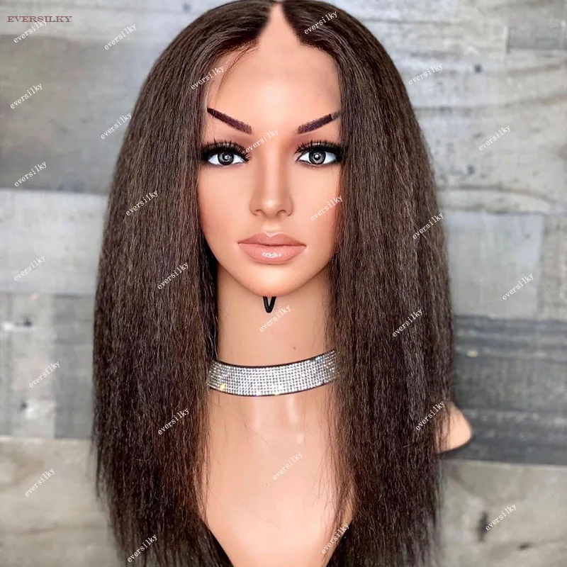 

Chestnut Dark Brown Kinky Straight V Part Wig 100% Human Hair Unprocessed Ombre Auburn Blonde Yaki Straight U Shape Full End Wig