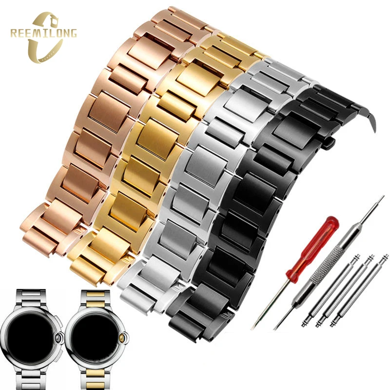 Stainless steel watch strap 14*8 18*11 20*12 22*14 16*8mm Convex joint refined metal unisex watchband For Ballon Bleu de Cartier